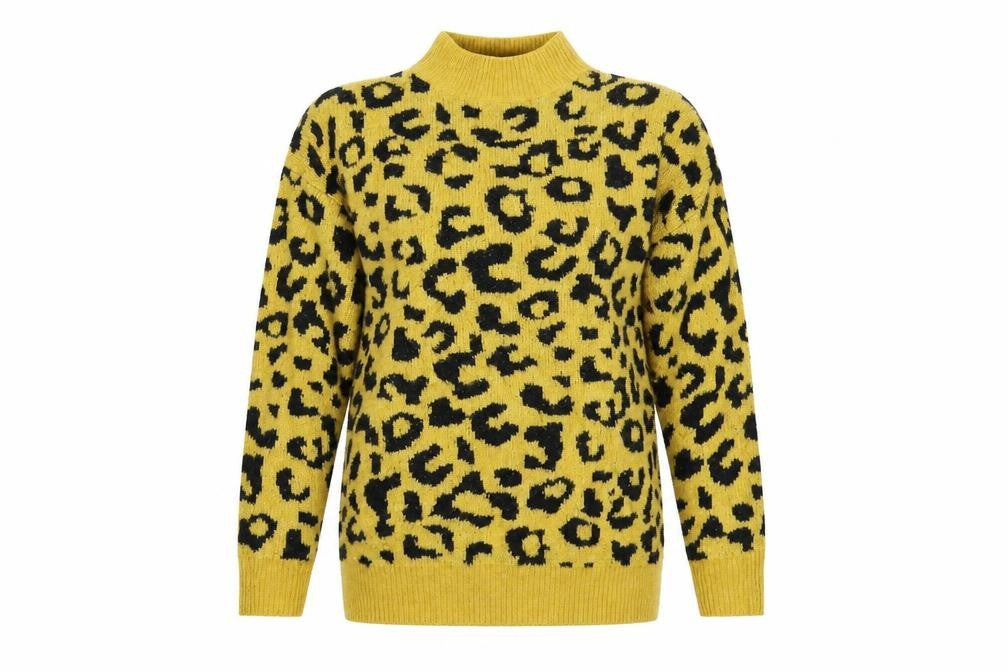 Quiz Womens Yellow Animal Print Knit Pullover Jumper Size S