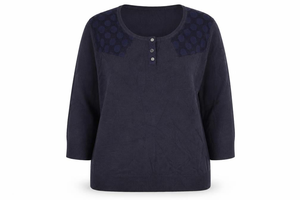 Front view of Per Una women’s blue knit jumper, size UK 18