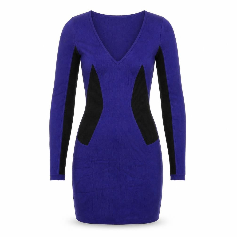 Front view of women’s blue bodycon, size S