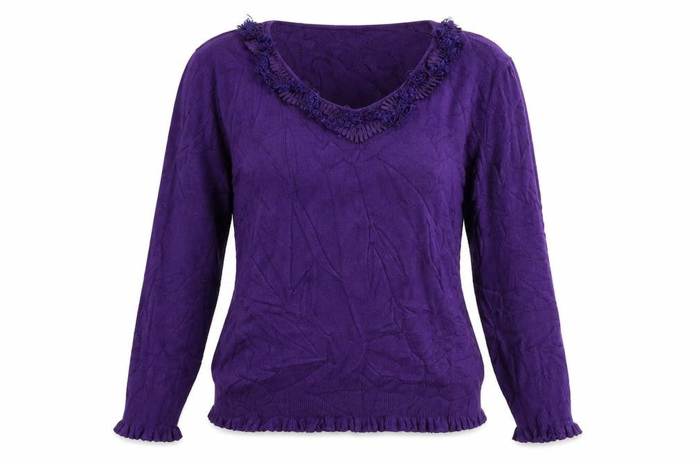 Front view of Per Una women’s purple jumper, size UK 10