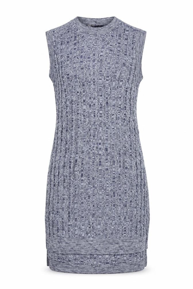 Front view of Marks & Spencer women’s blue jumper dress, size UK 6