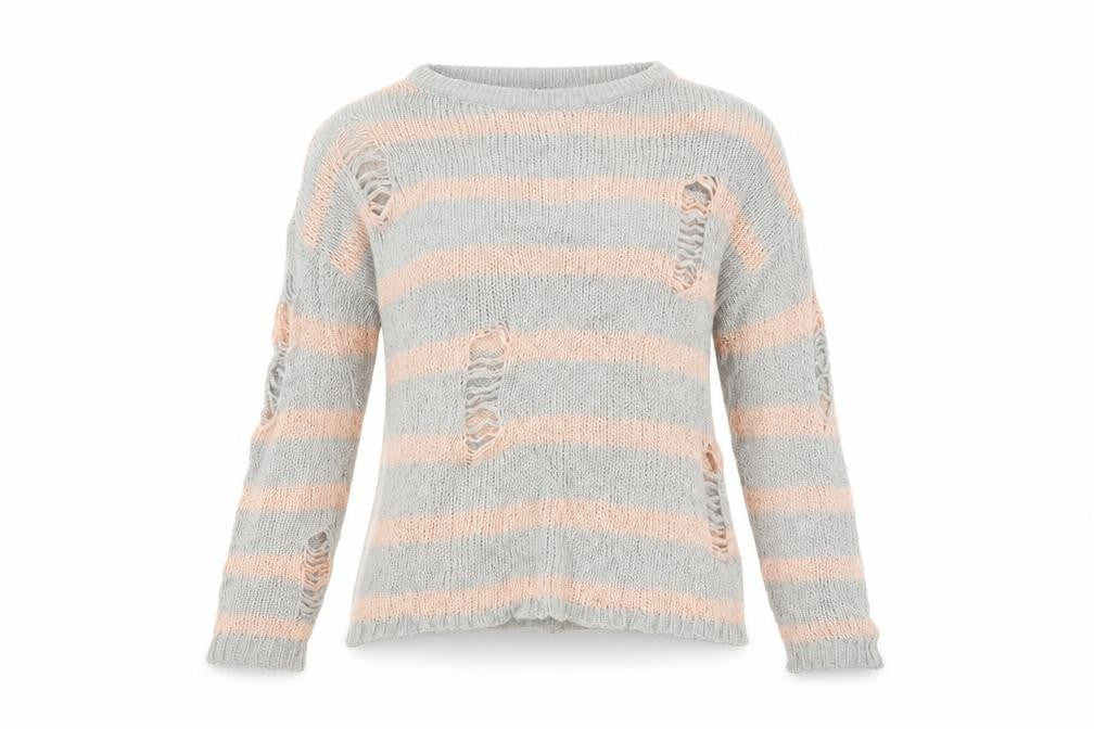 Front view of Primark women’s grey striped jumper, size M