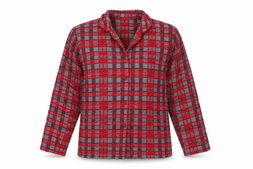 Front view of Closer with Evie women’s red check basic button-up, size UK 10