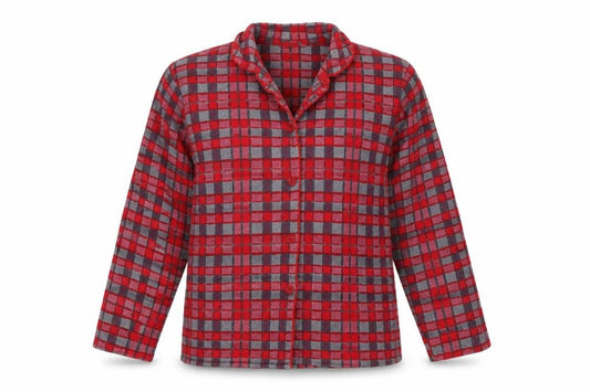 Front view of Closer with Evie women’s red check basic button-up, size UK 10