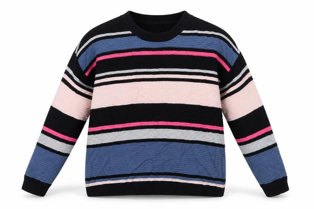 Front view of H&M women’s multicoloured striped jumper, size S