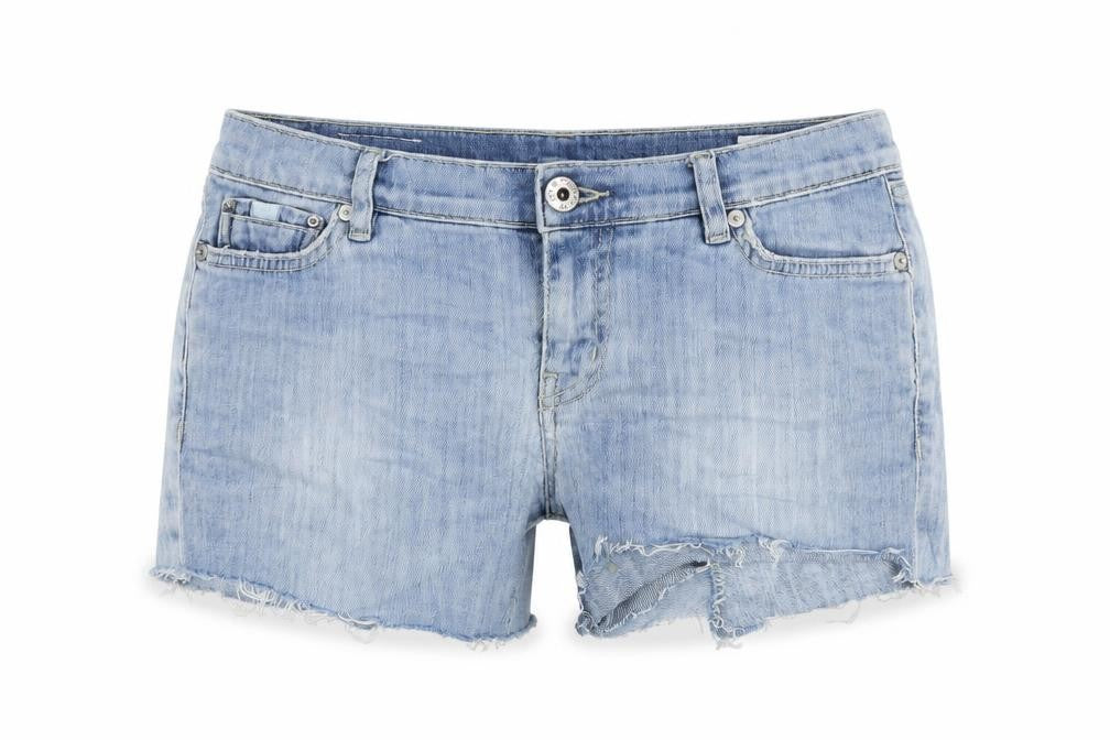 Front view of GAS women’s blue hot pants shorts, size UK 30