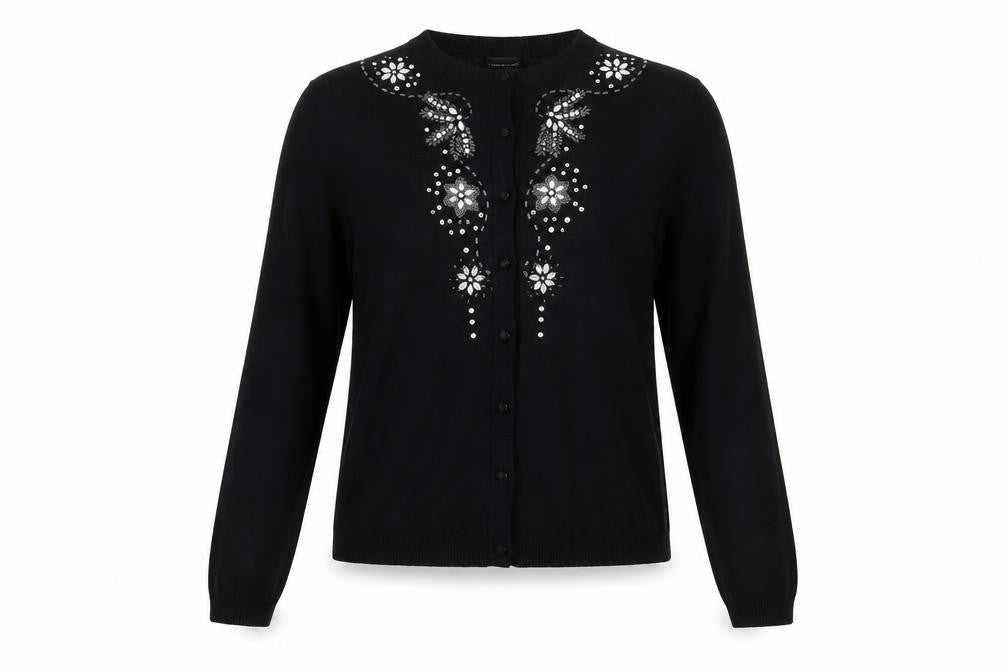 Front view of F&F women’s black basic blouse, size UK 14