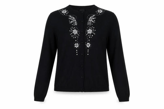 Front view of F&F women’s black basic blouse, size UK 14