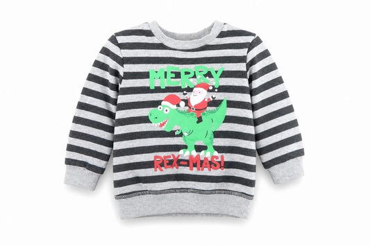 Front view of Mini Rebel boys’ multicoloured striped jumper, size 18-24, months - christmas jumper