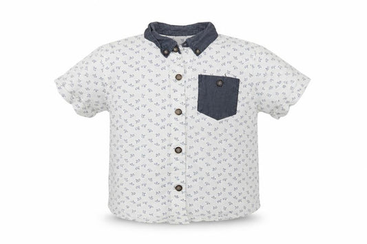 Front view of Preworm boys’ white animal print button-up, size 3, years - birds