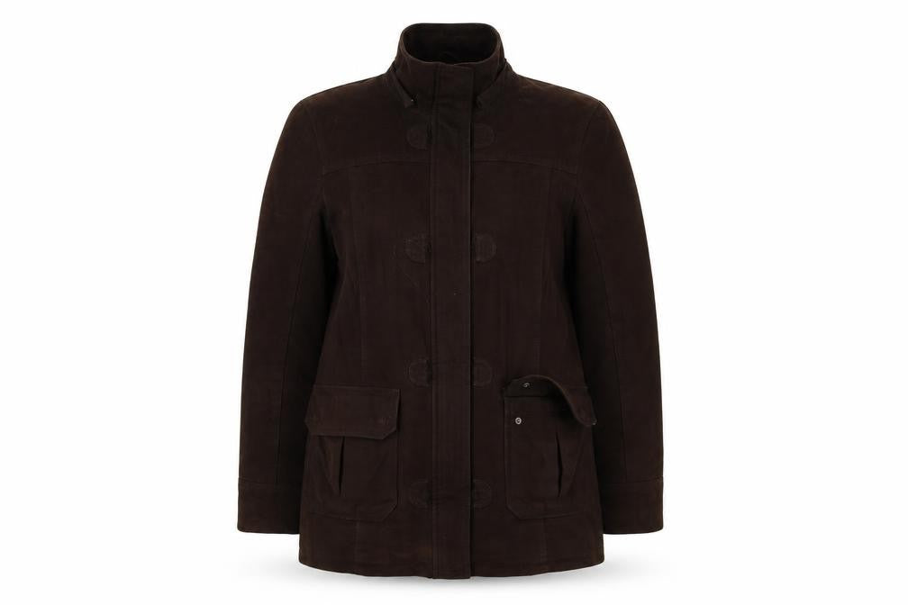 Front view of Maine New England women’s brown jacket coat, size UK 14