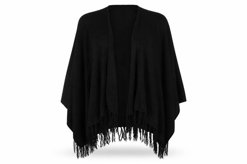 Front view of text women’s black cape jumper one size