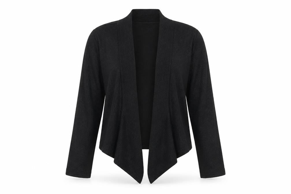 Front view of Viz A Viz women’s black cardigan jumper, size UK 14