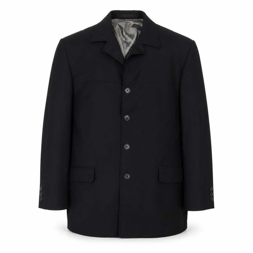 Front view of Johnathan Adams men’s black jacket suit jacket, size 42
