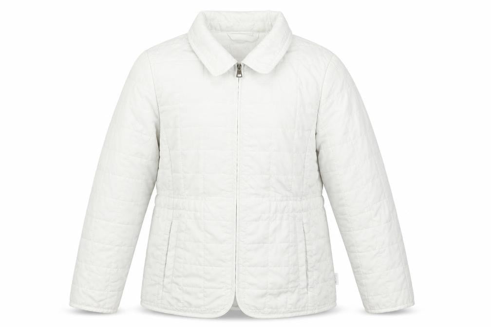 Front view of Nucleo girls’ white quilted coat, size 6, years