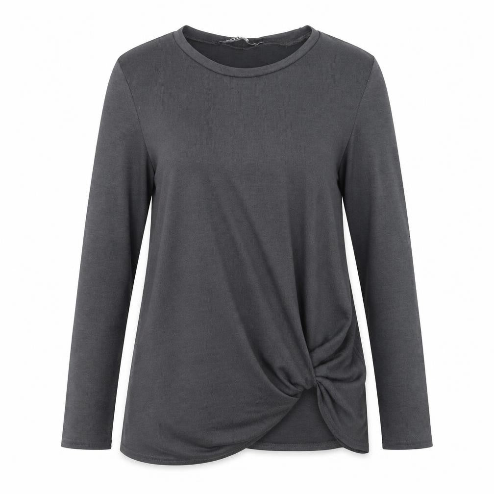 Front view of Yoins women’s grey basic t-shirt, size M