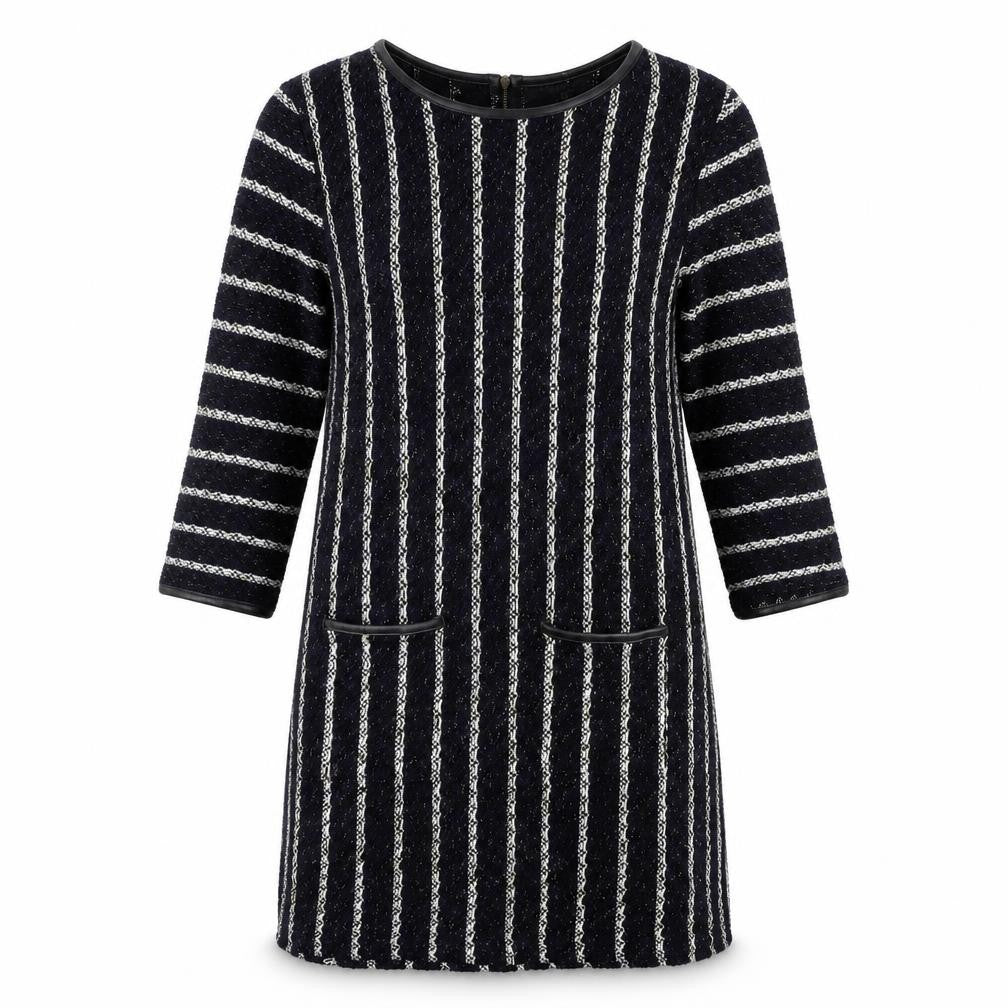 Front view of Full Circle women’s blue striped knit shift, size L