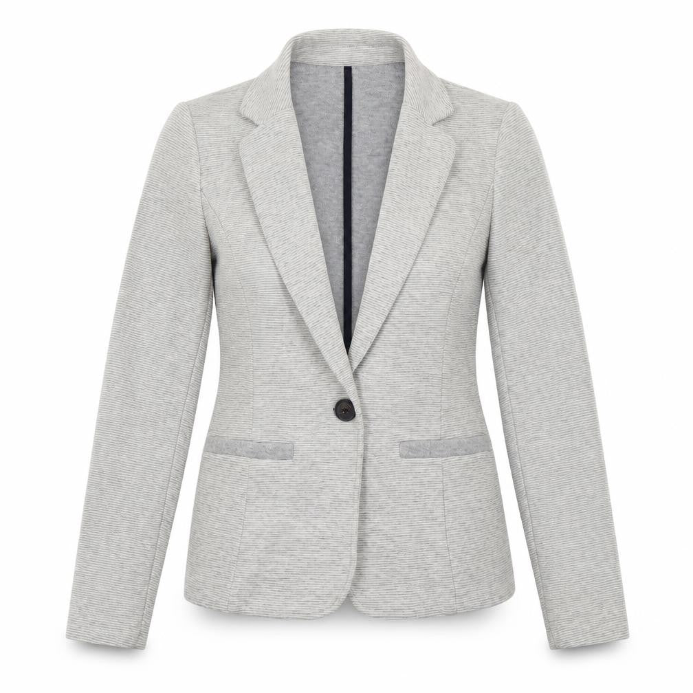 Front view of heyton women’s grey jacket blazer, size UK 8