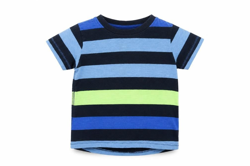 Front view of Next Baby Blue Striped Basic T-Shirt, size 6-9, Months