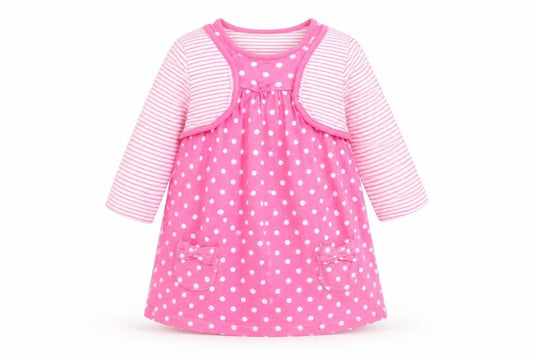 Front view of George girls’ pink polka dot a-line, size 12-18, months