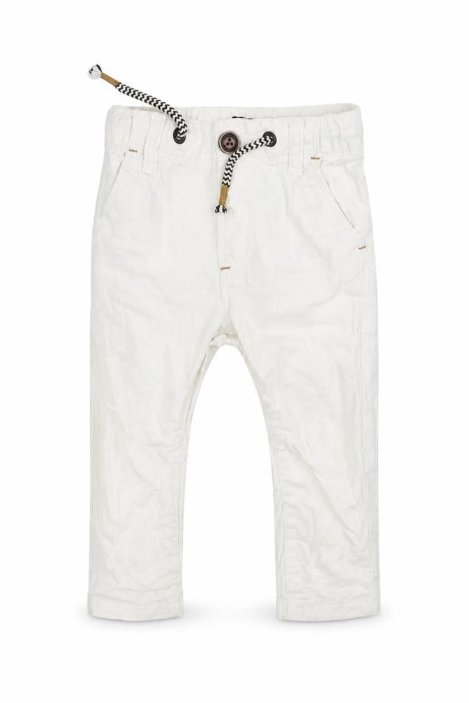 Front view of Next boys’ white jogger trousers, size 6-9, months