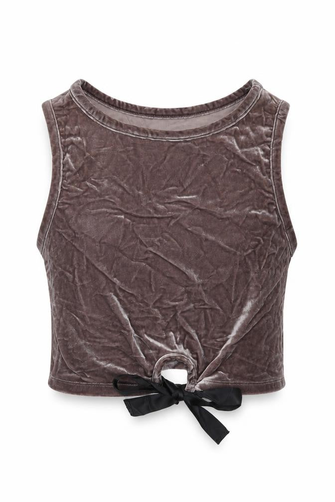 Front view of SHEIN women’s grey velour basic tank, size S