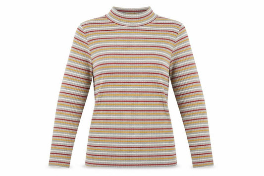 Front view of Papaya women’s grey striped jumper, size UK 14