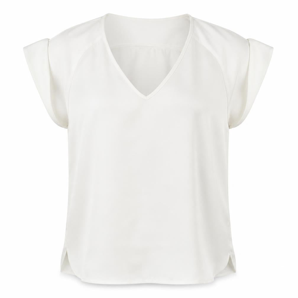 Front view of River Island women’s ivory basic blouse, size UK 8