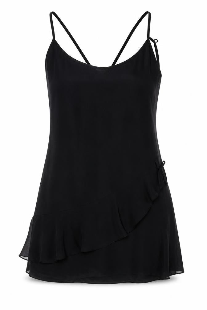 Front view of Camile women’s black basic blouse, size UK 10