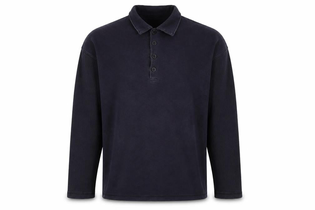 Front view of i.Q trademark men’s blue polo, size S