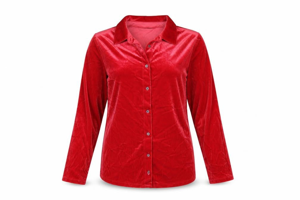 Front view of lands end women’s red solid top pyjama top, size S