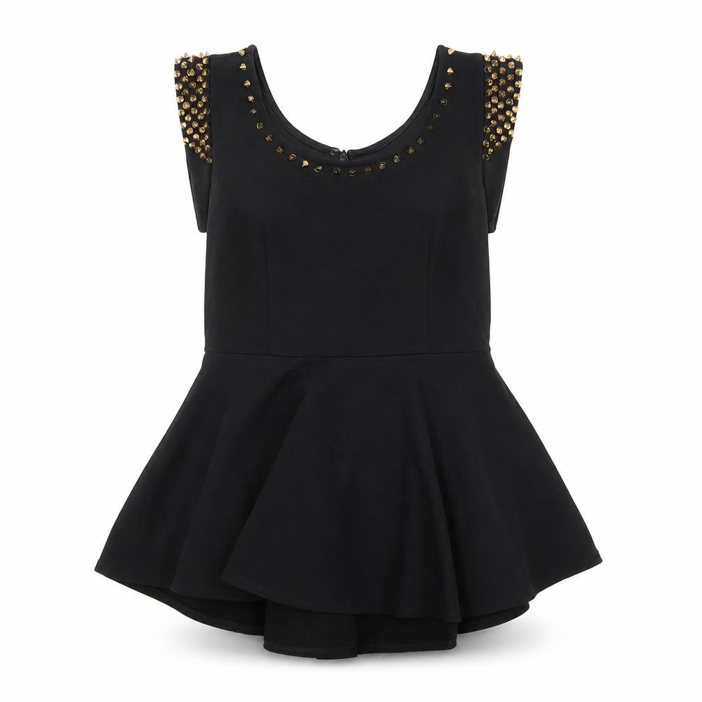 Front view of Parisian women’s black geometric basic tank, size UK 10