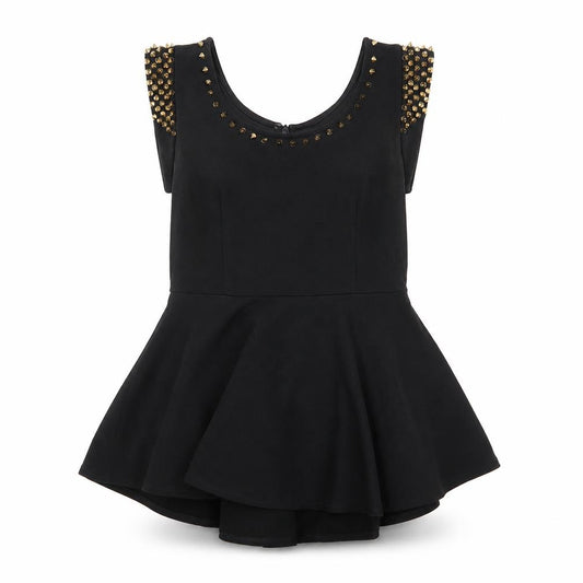 Front view of Parisian women’s black geometric basic tank, size UK 10