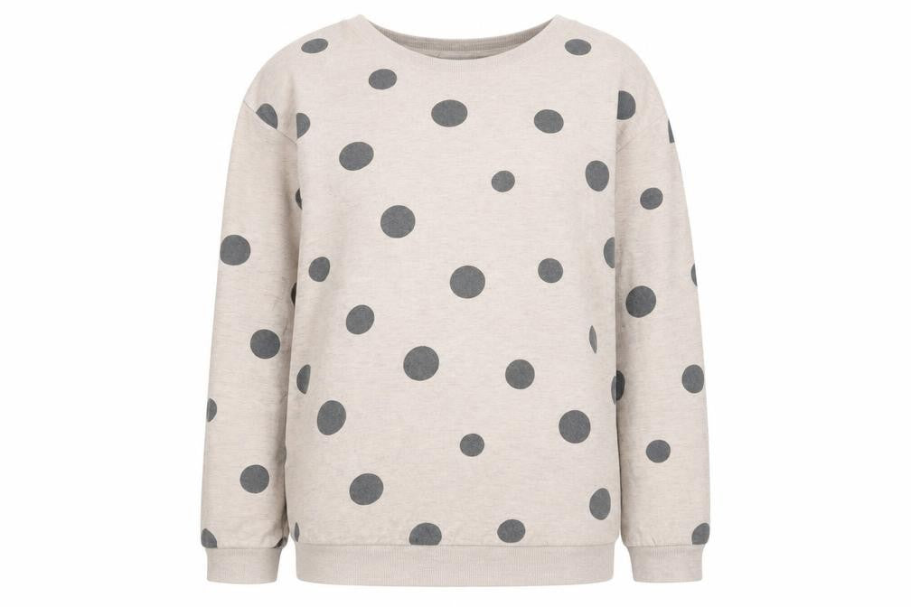 Front view of H&M women’s beige polka dot jumper, size M