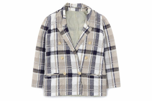 Front view of Preworn women’s multicoloured check jacket blazer, size UK 16