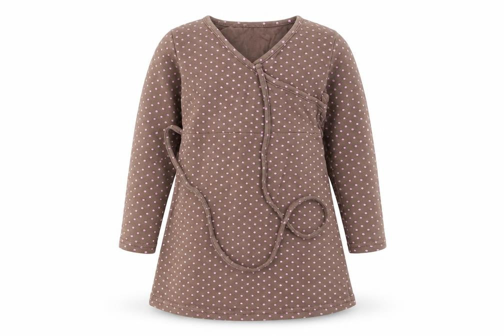 Front view of CQ girls’ brown polka dot basic t-shirt, size 3, years