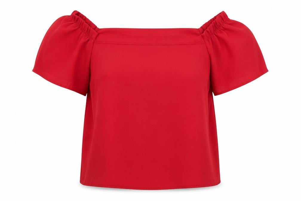 Front view of New Look women’s red satin basic blouse, size UK 10