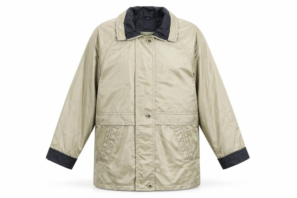 Front view of Thomas Marshall men’s beige jacket coat, size S