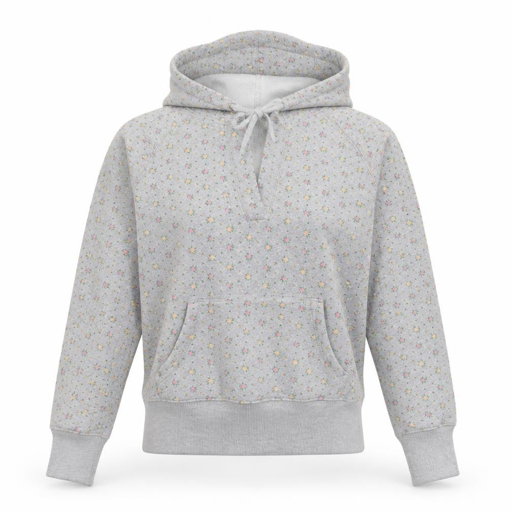Front view of Steve & Barry's women’s grey floral pullover hoodie, size L