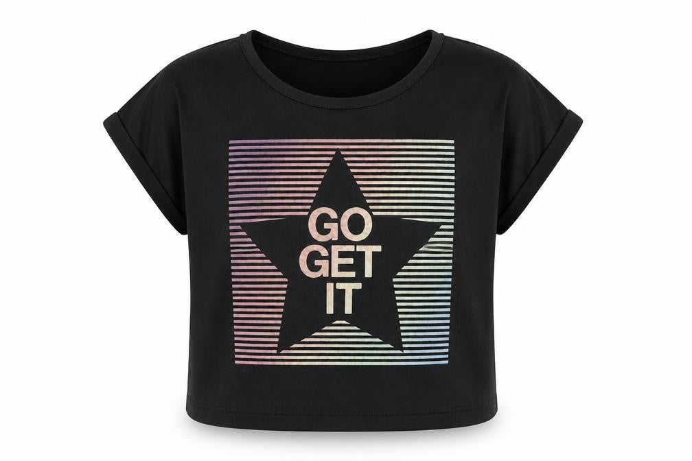 Front view of Tu girls’ black basic t-shirt, size 5, years