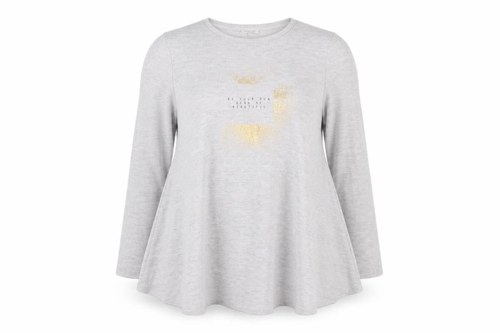 Front view of River Island women’s grey basic t-shirt, size UK 12