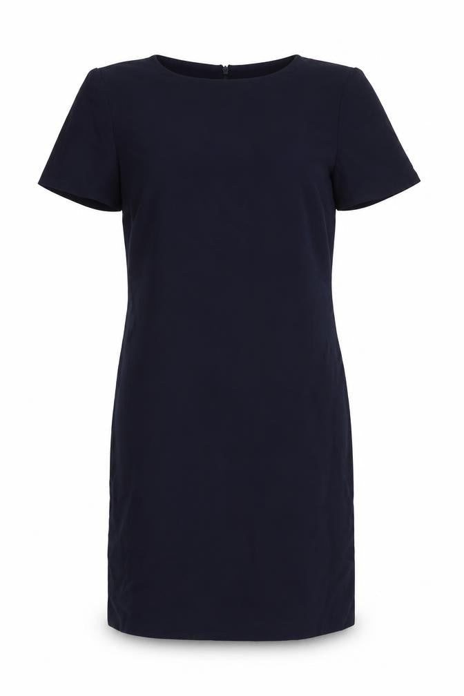 Front view of Precis petite women’s blue colourblock a-line, size UK 12