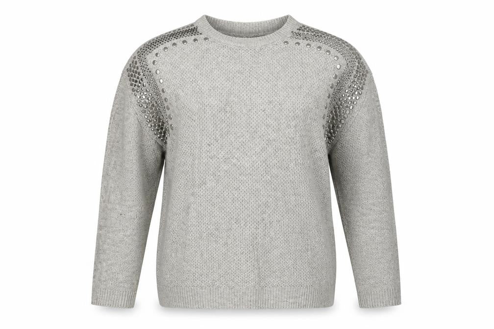Front view of wearhouse women’s grey jumper, size UK 12