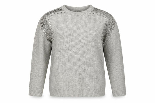 Front view of wearhouse women’s grey jumper, size UK 12