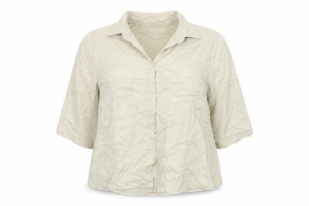 Front view of Bonmarché women’s beige basic button-up, size UK 20
