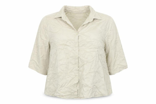 Front view of Bonmarché women’s beige basic button-up, size UK 20