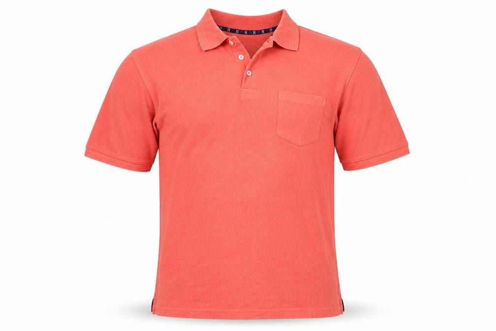Front view of Haworth men’s pink polo, size L