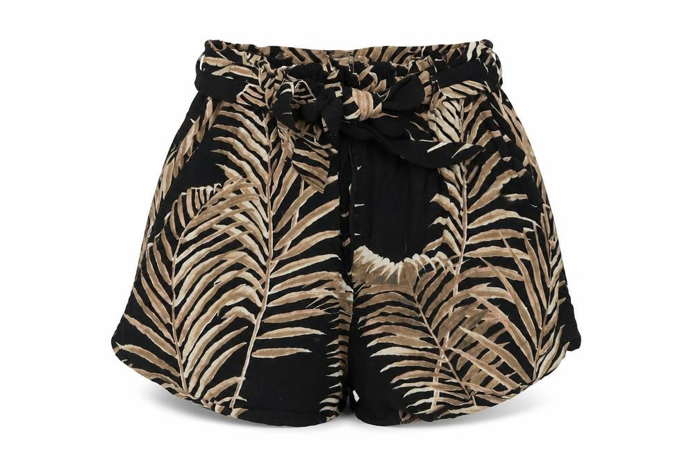 Front view of H&M women’s black hot pants shorts, size UK 6