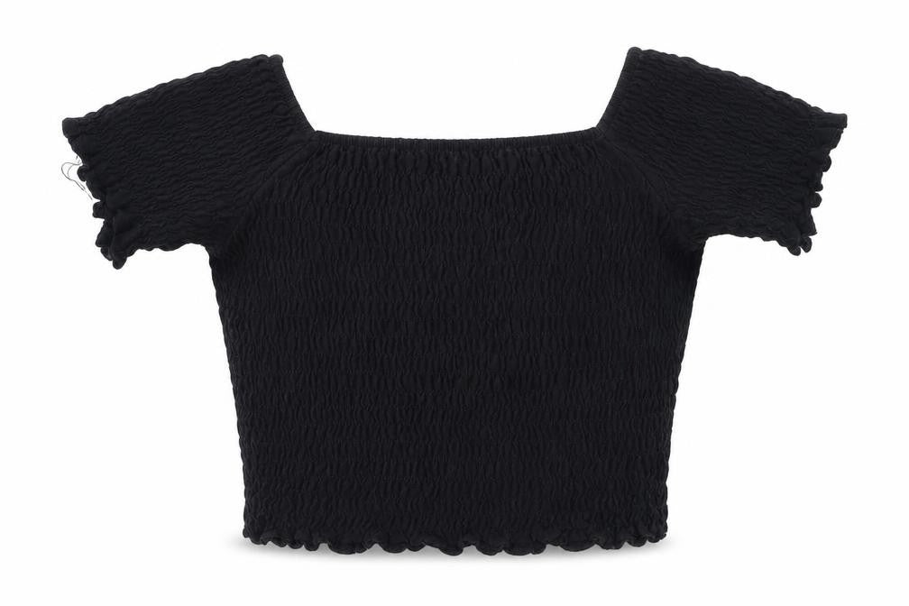 Front view of Topshop women’s black cropped blouse, size UK 6