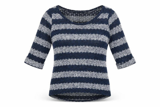 Front view of New Look women’s blue striped jumper, size UK 8